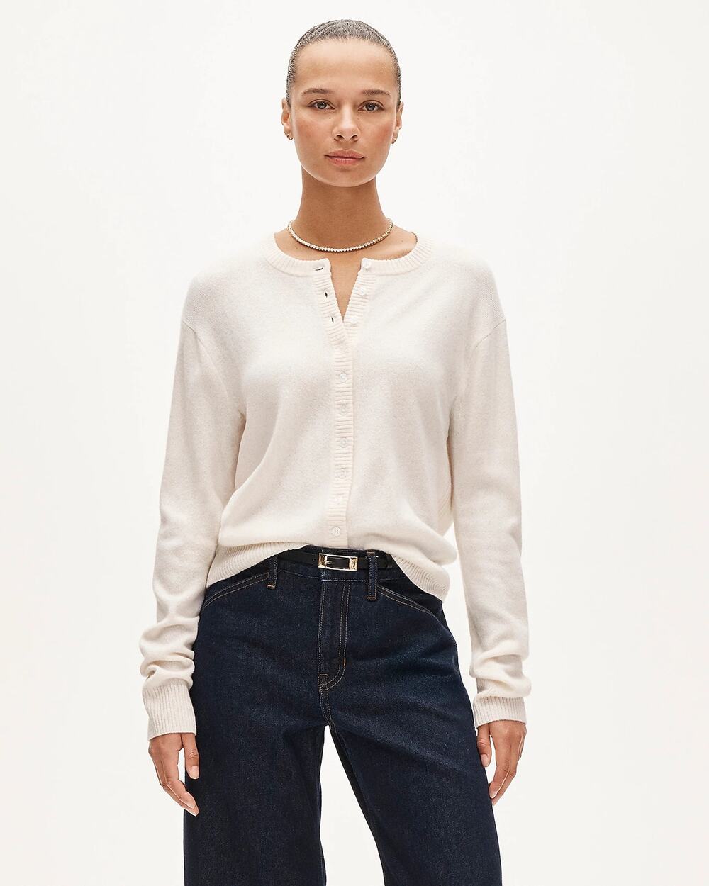 NWOT J. Crew Perfect Cashmere Crewneck Cardigan Relaxed Fit Snow Ivory Large